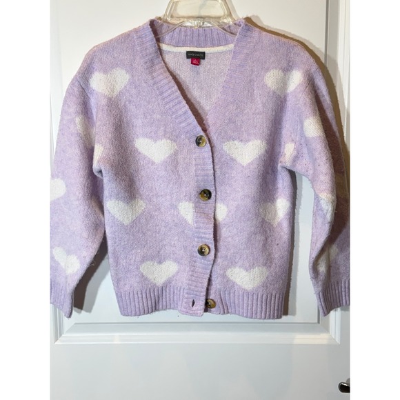 Vince Camuto Other - Vince Camuto Girls Lavender Heart Print Button Front Cardigan Sweater 10/12